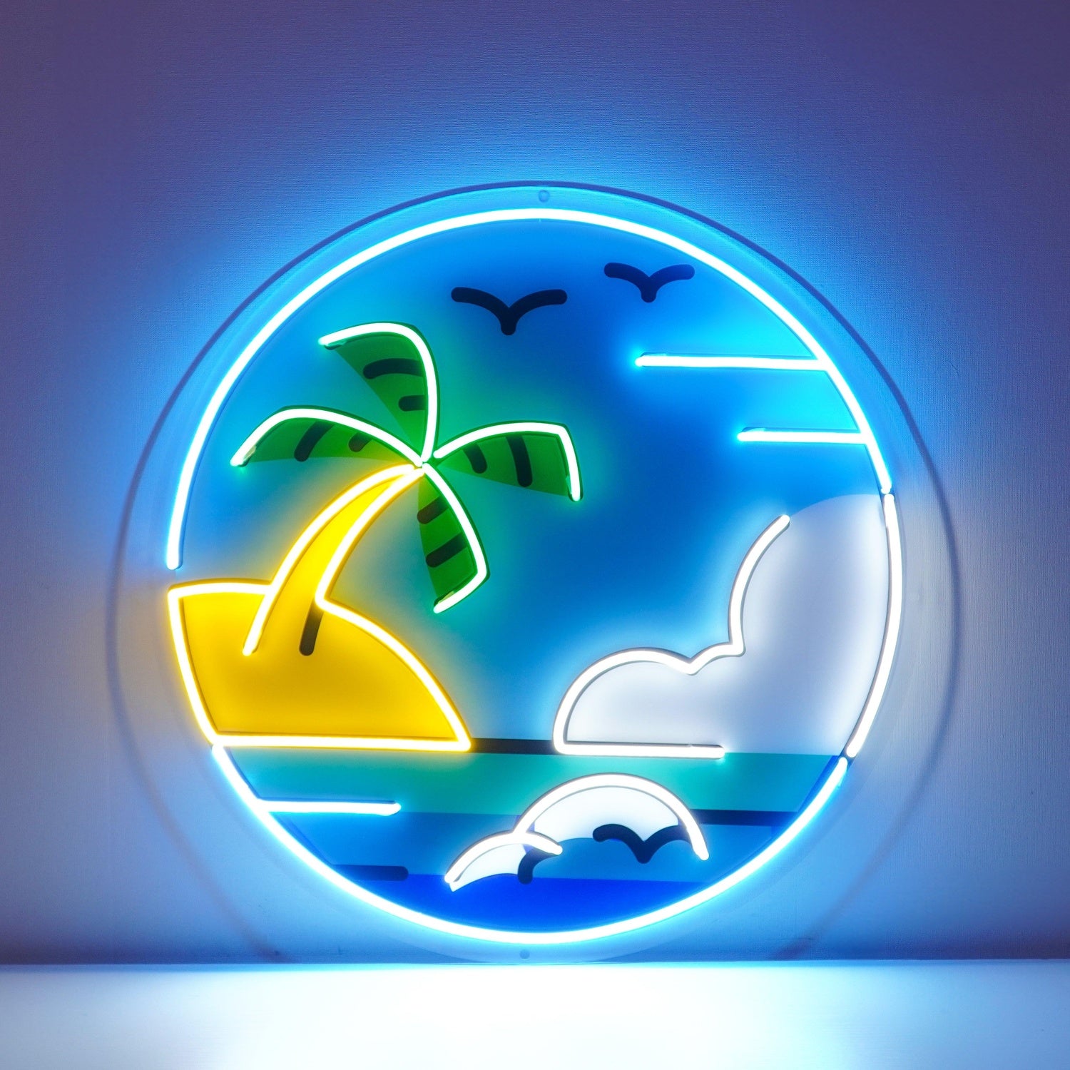 Hawaii Beach Circle Uv Printed Led Neon Sign Tropical Indoor Wall Decor For Home Cafe | Shineneon