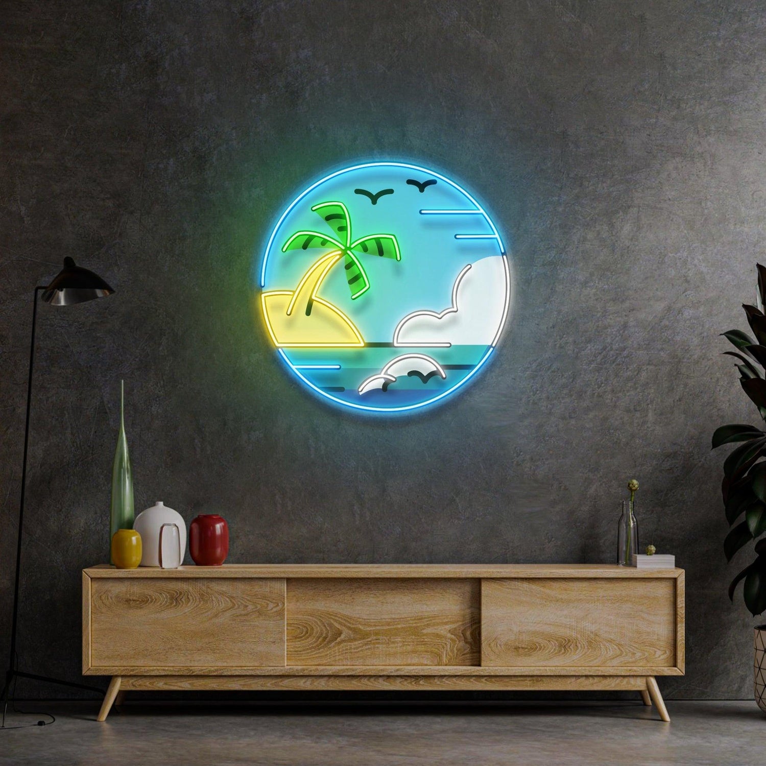 Hawaii Beach Circle Uv Printed Led Neon Sign Tropical Indoor Wall Decor For Home Cafe | Shineneon