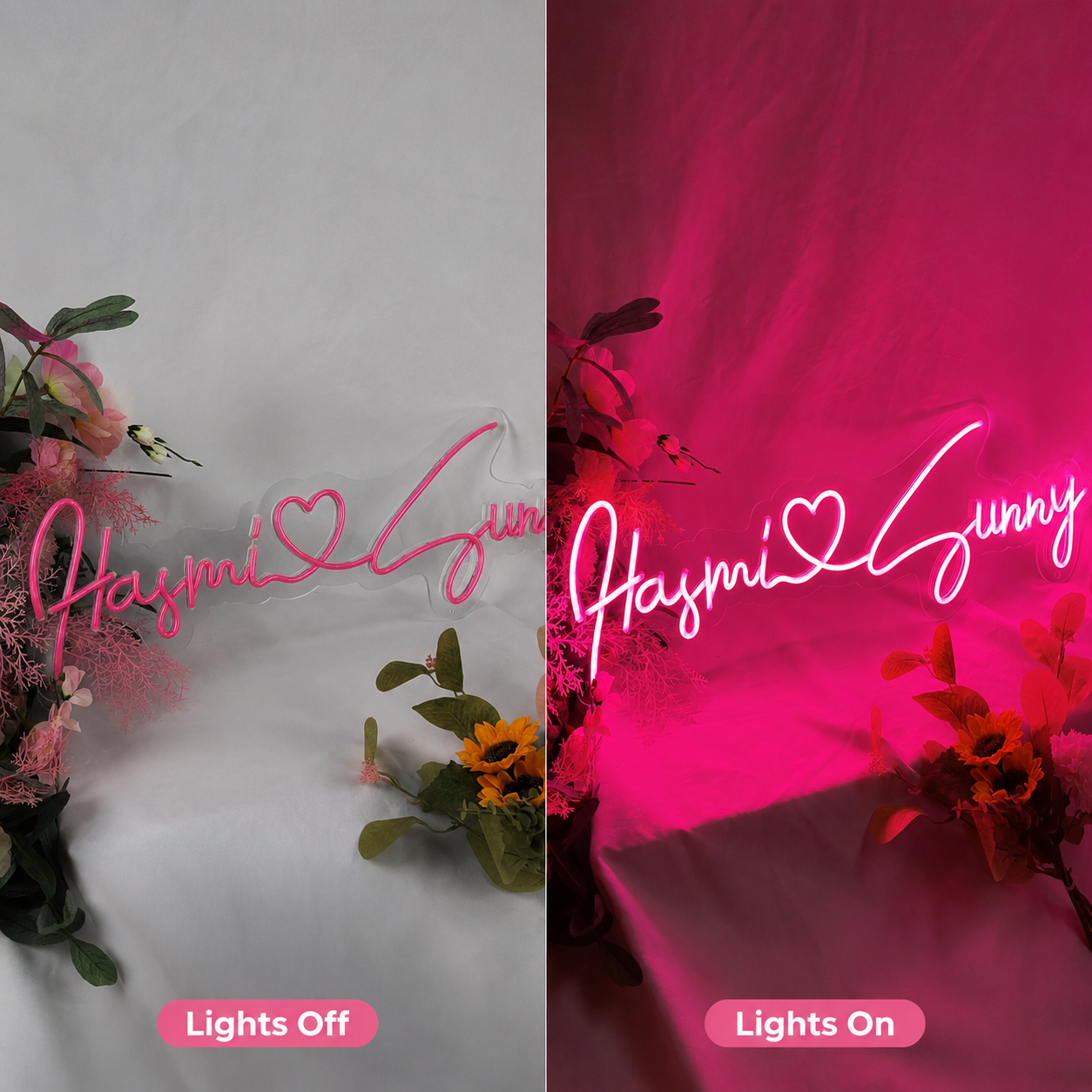 Haymi Sunny LED Neon Sign - 06 Day Night Comparison