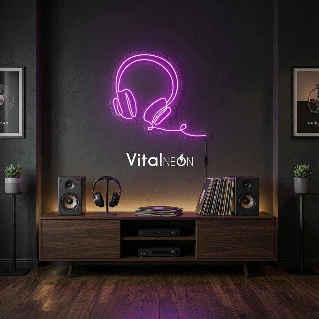 Headphones Line Art LED Neon Sign - 02 High-Converting Product Image