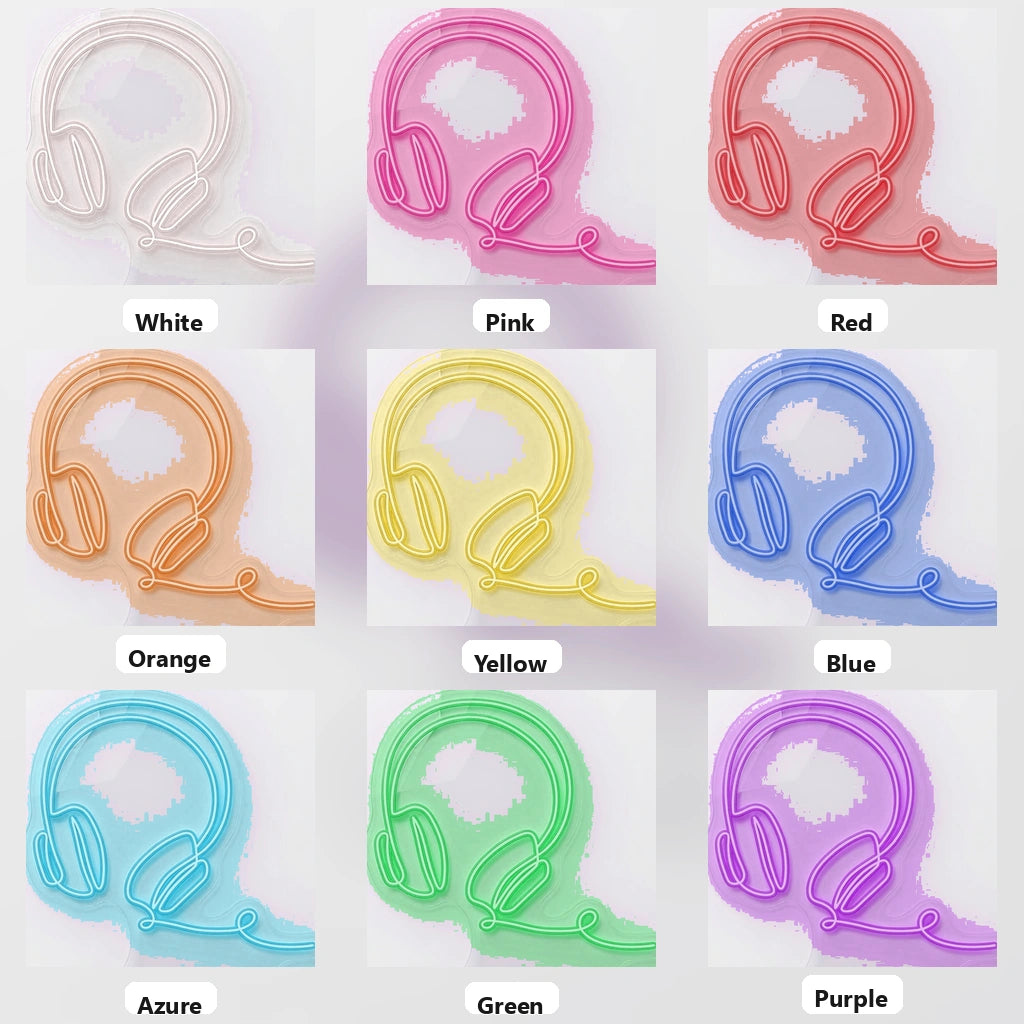 Headphones Line Art LED Neon Sign - 05 Color Grid