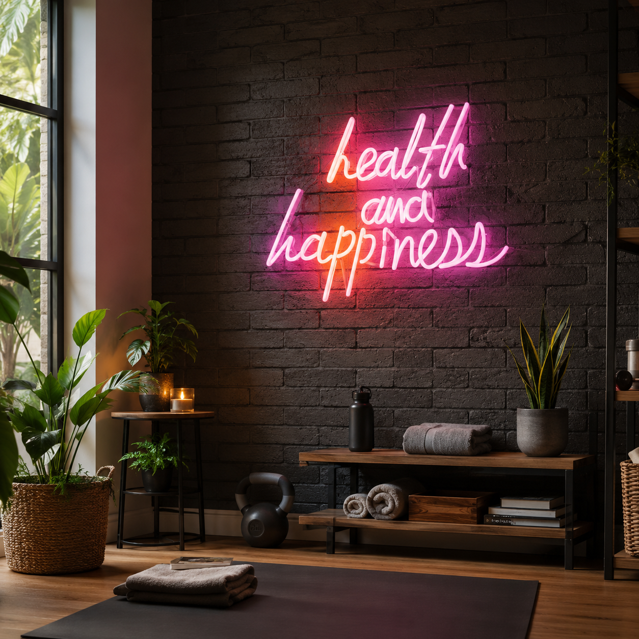 Health And Happiness Wall Decor LED Neon Sign - 03 Real Lifestyle Scene
