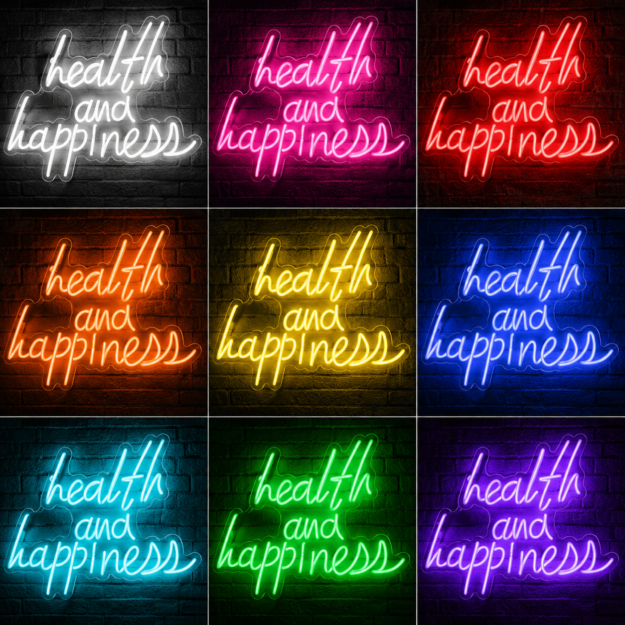 Health And Happiness Wall Decor LED Neon Sign - 05 Color Grid