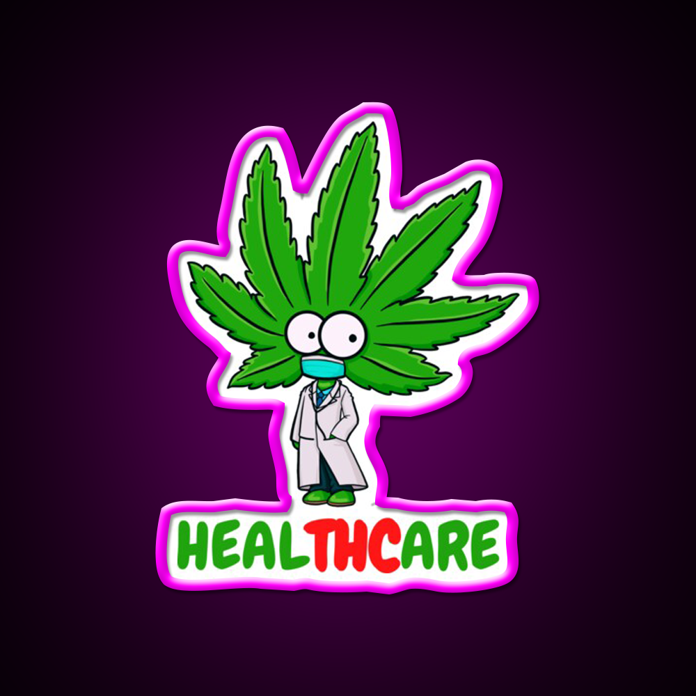 Healthcare Hemp Inspired Green Leaf Led Neon Sign Rgb Color - Neon sign mounted on wall in room