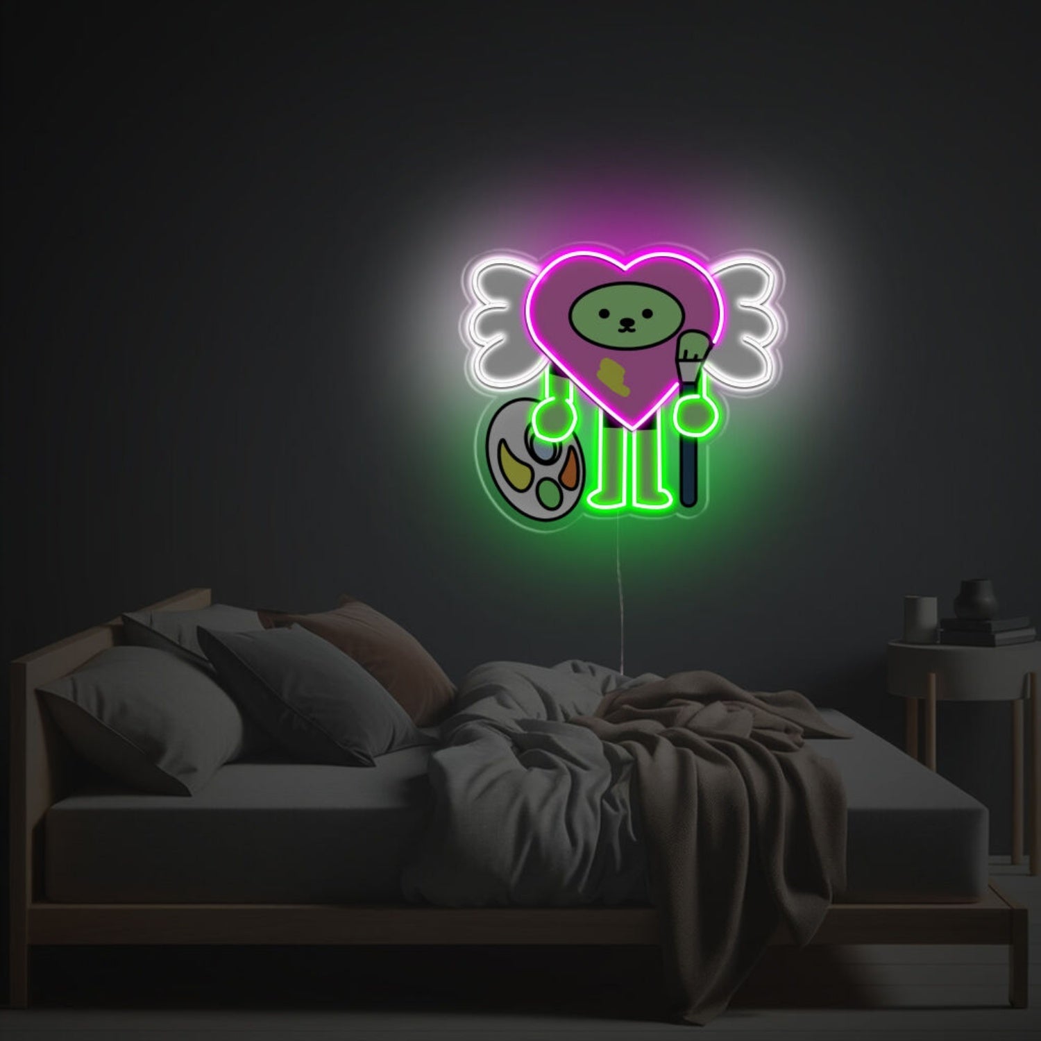 Heart Boy With White Wing Led Neon Acrylic Artwork - Shineneon