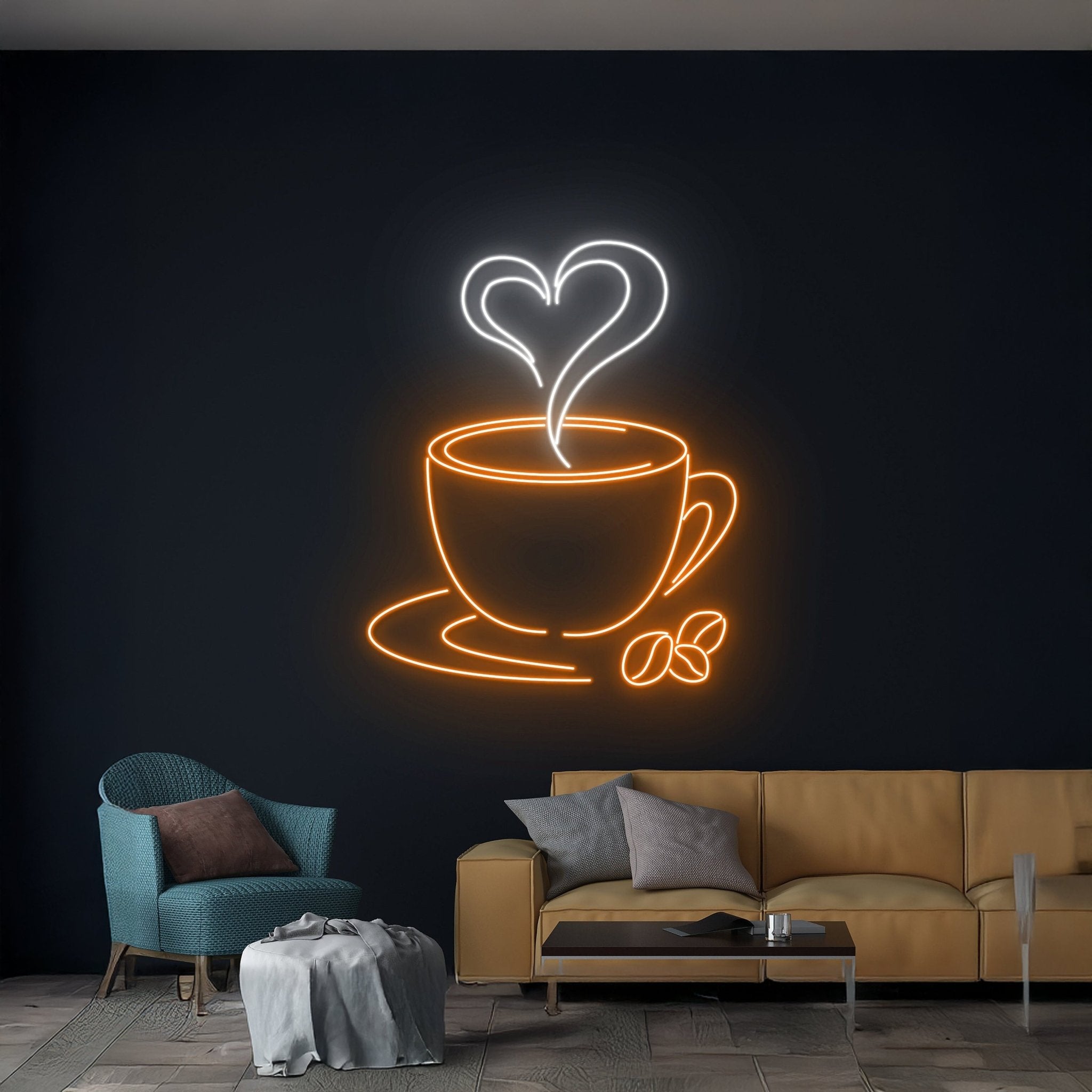 Heart Coffee Cup Neon Sign Coffee Beans Neon Light - Shineneon