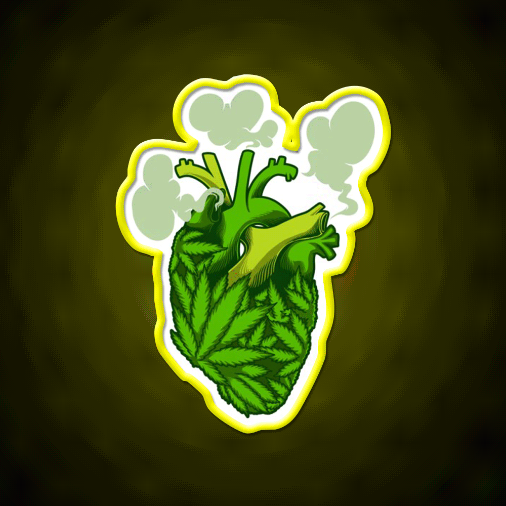 Heart Hemp Inspired Green Leaf Led Neon Sign Rgb Color