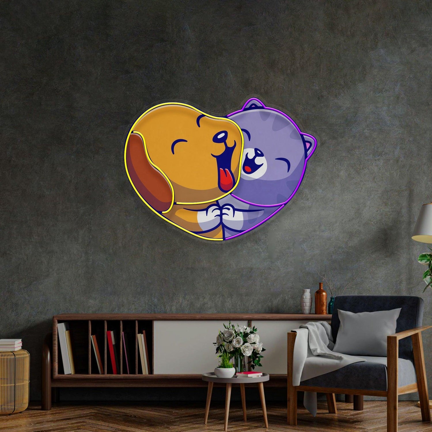 Heart Of Joy Cat Dog Heart-Shaped Uv Printed Led Neon Sign For Cozy Home Decor | Shineneon