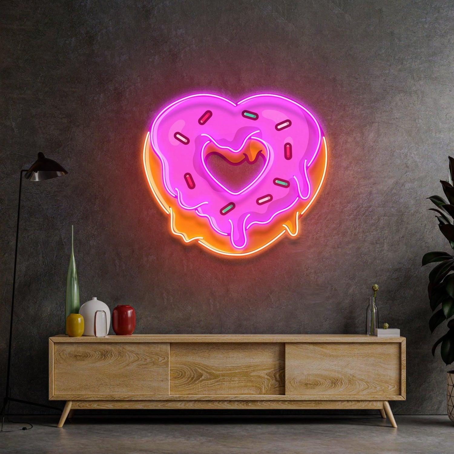 Heart Shaped Donut Pink Orange Uv Printed Led Neon Sign For Home Cafe Decor | Shineneon