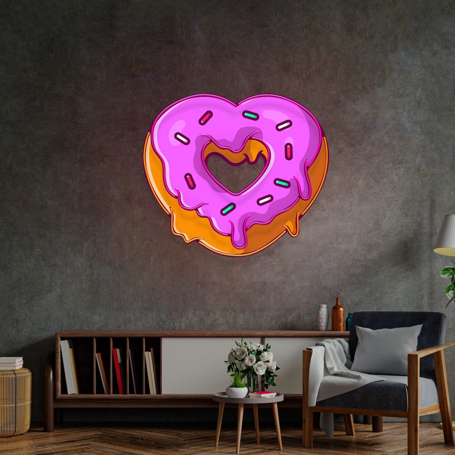 Heart Shaped Donut Pink Orange Uv Printed Led Neon Sign For Home Cafe Decor | Shineneon