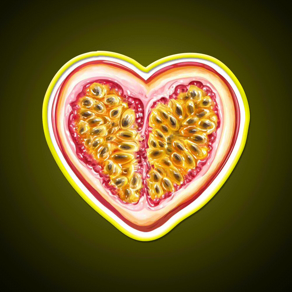 Heart Shaped Passion Fruit Snack Food Led Neon Sign Rgb Color - Custom LED neon sign front view