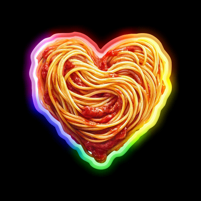 Heart Shaped Spaghetti Marinara Snack Food Led Neon Sign Rgb Color - LED neon sign close-up detail