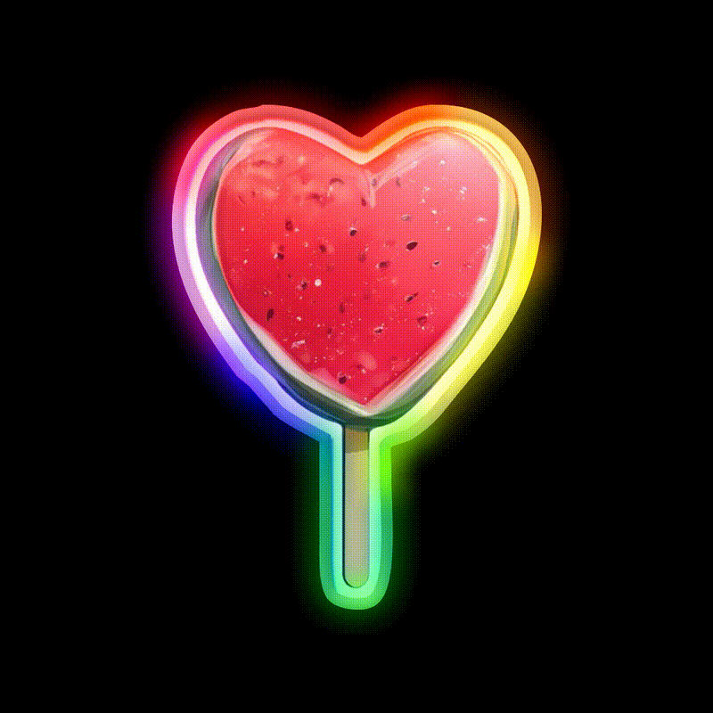 Heart Shaped Watermelon Popsicle Snack Food Led Neon Sign Rgb Color - LED neon sign close-up detail