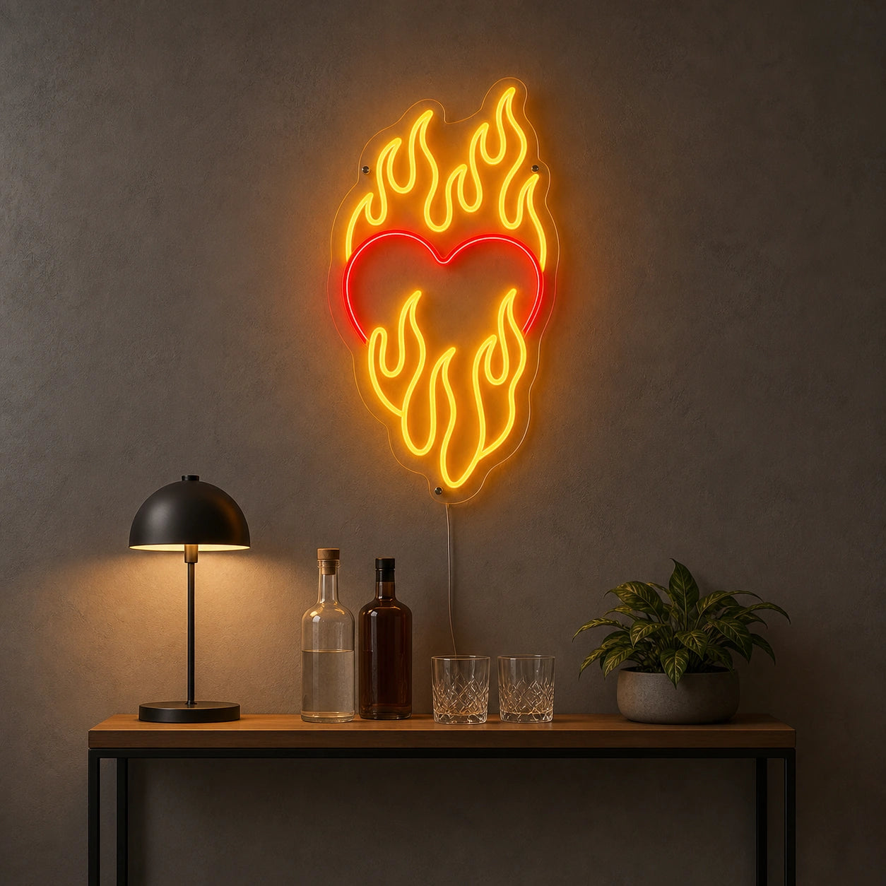 Heart Surrounded By Flames LED Neon Sign size image