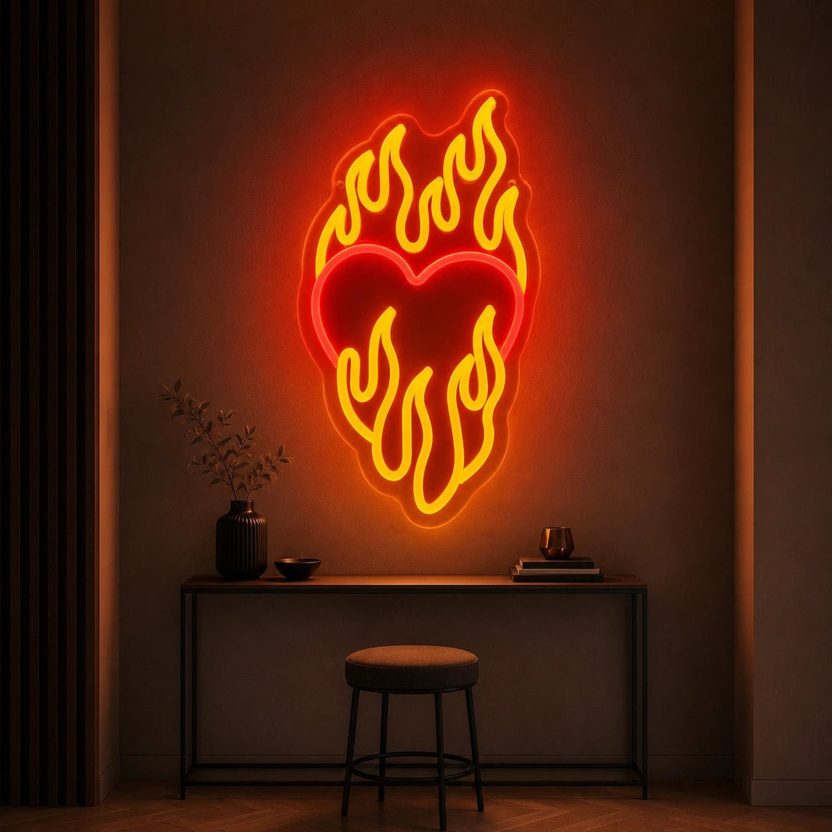 Heart Surrounded By Flames LED Neon Sign Man Cave Neon Sign - Shineneon