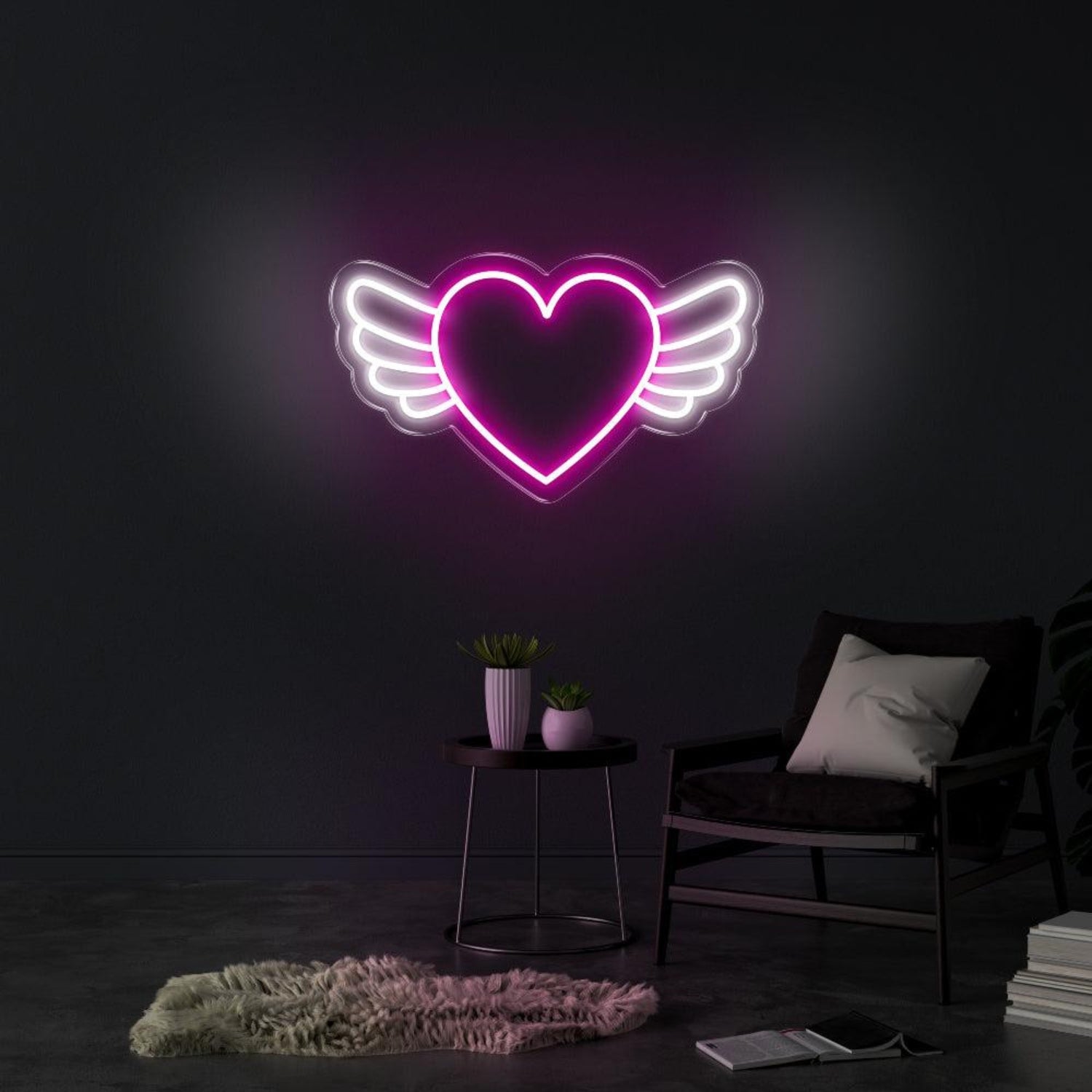 Heart Wings Pink And White Led Neon Sign For Bedroom Living Room Cafe Decor | Shineneon