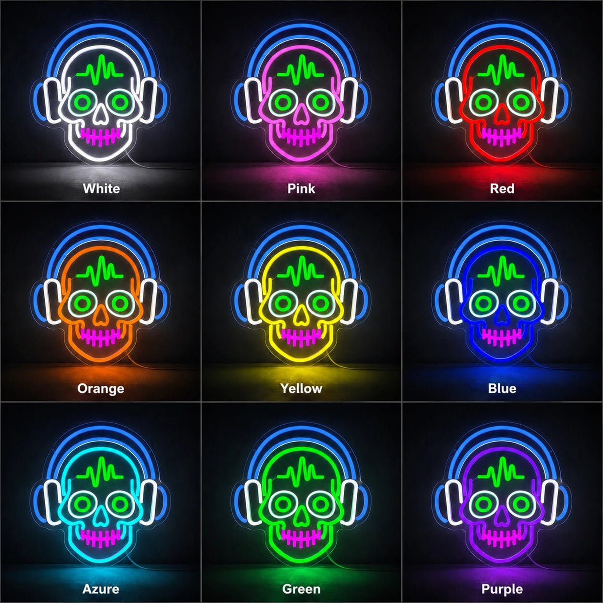 Heartbeat Headphones Skull LED Neon Sign - Shineneon
