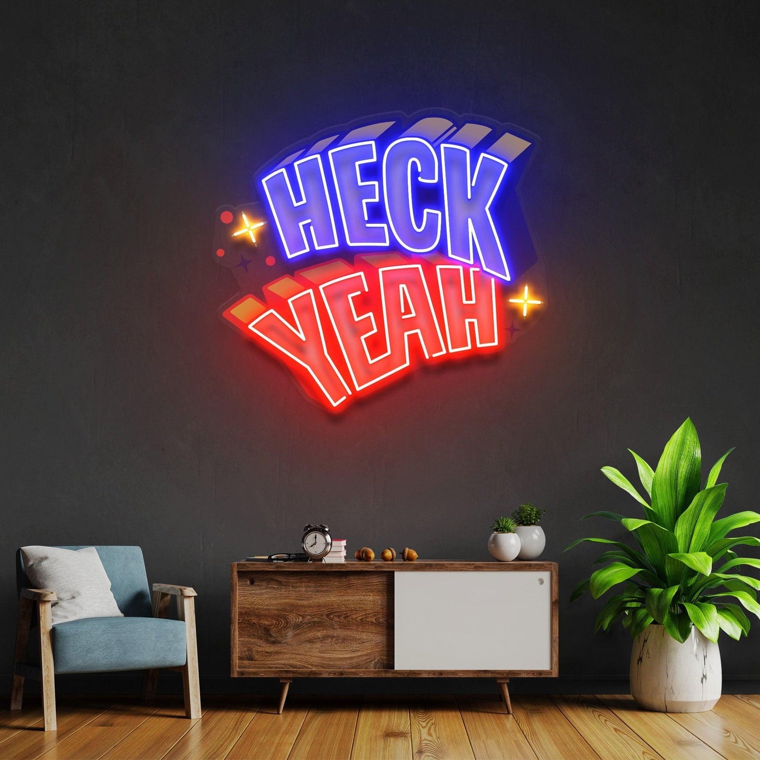 Heck Yeah Blue Red Uv Printed Led Neon Sign With Stars For Bedroom Studio Decor | Shineneon