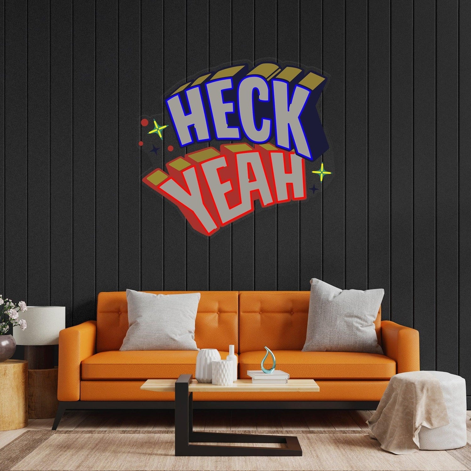 Heck Yeah Blue Red Uv Printed Led Neon Sign With Stars For Bedroom Studio Decor | Shineneon
