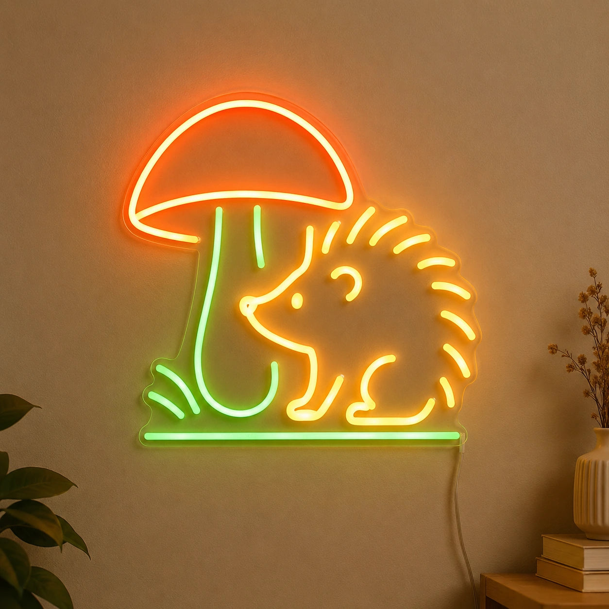 Hedgehog Beside Mushroom LED Neon Sign high-converting product image