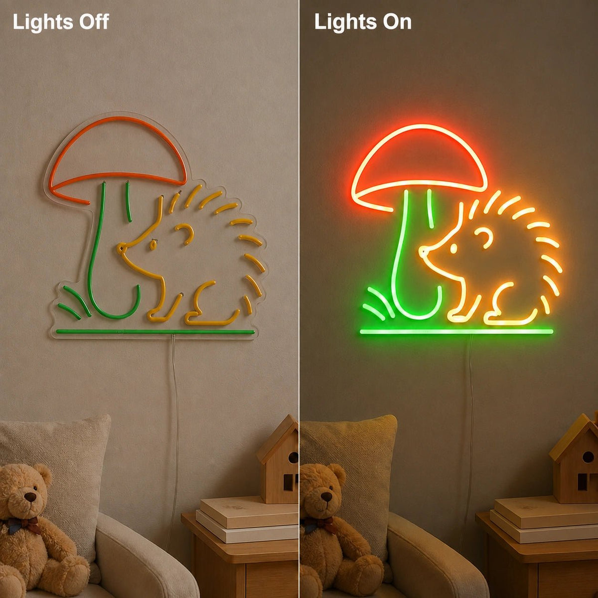 Hedgehog Beside Mushroom LED Neon Sign - Shineneon