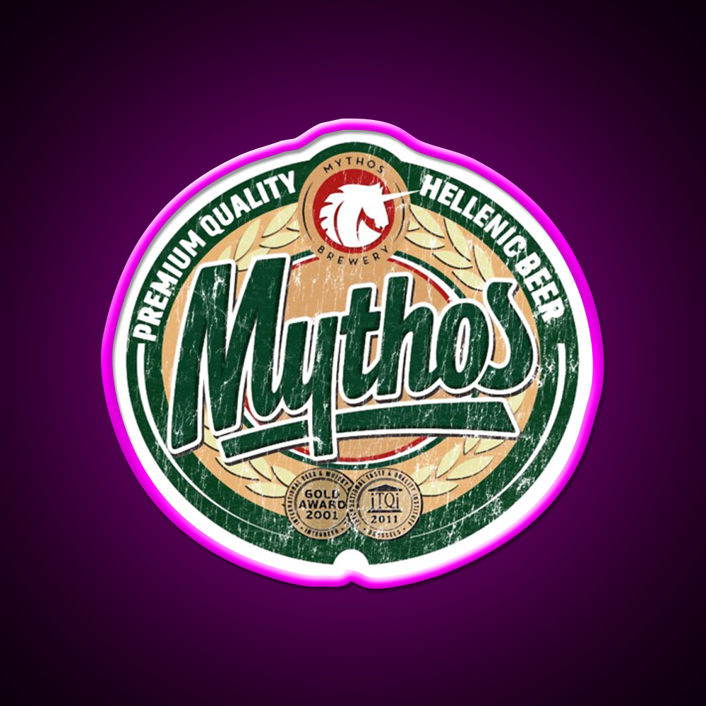 Hellenic Greek Beer Mythos Vintage Beer Bar Decor Led Neon Sign Rgb Color - Neon sign mounted on wall in room