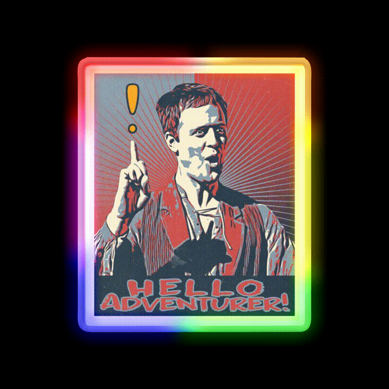 Hello Adventurer Epic Npc Man Welcome Led Neon Sign Open Sign Rgb Color - LED neon sign close-up detail