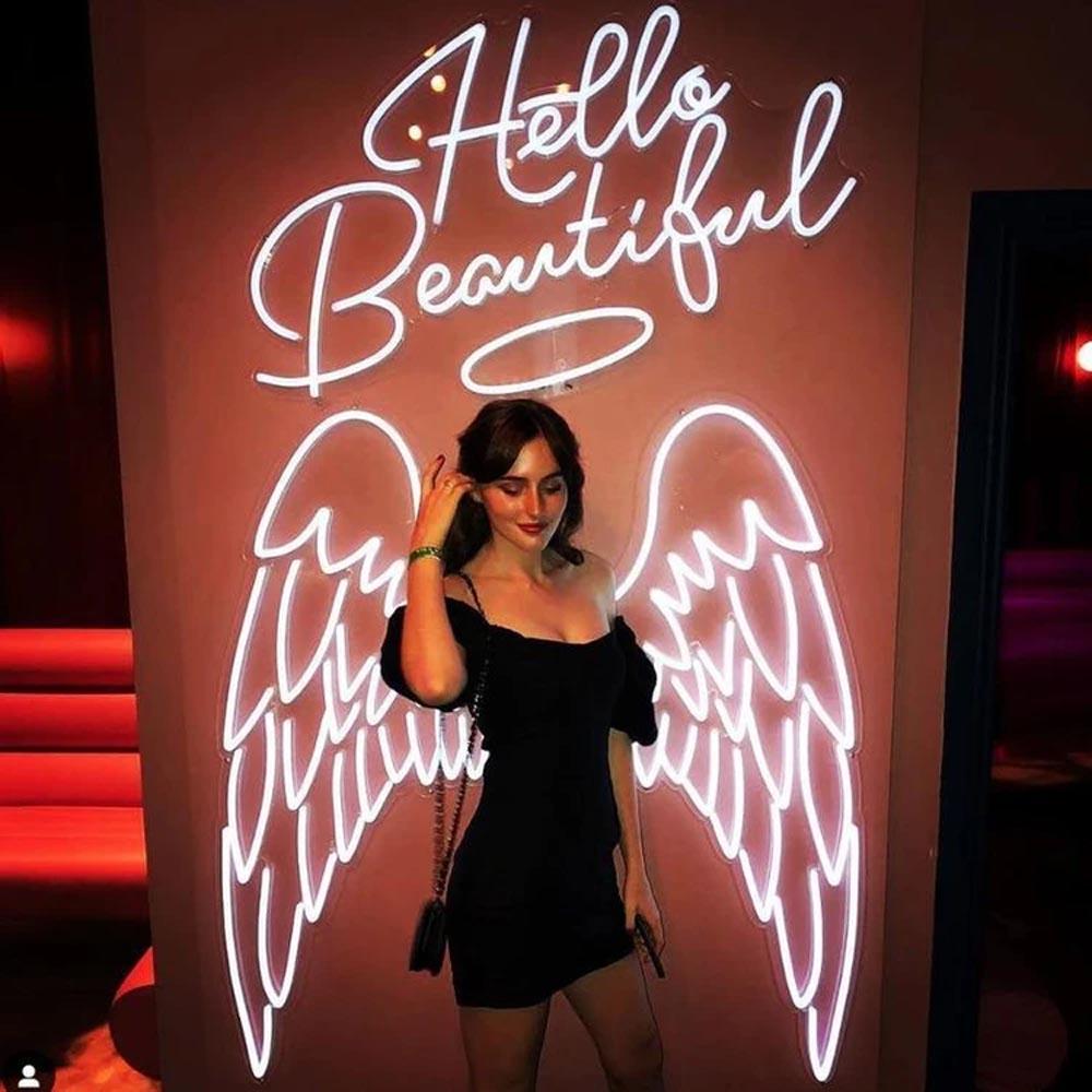 Hello Beautiful Angel Wings White Led Neon Sign For Salon Home Decor | Shineneon