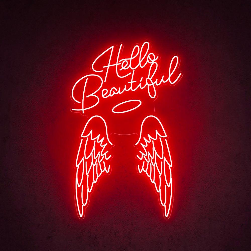 Hello Beautiful Angel Wings White Led Neon Sign For Salon Home Decor | Shineneon