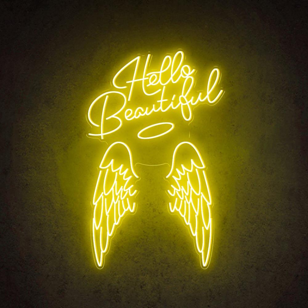 Hello Beautiful Angel Wings White Led Neon Sign For Salon Home Decor | Shineneon