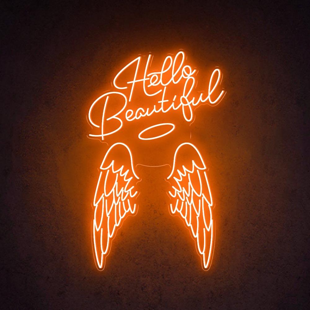 Hello Beautiful Angel Wings White Led Neon Sign For Salon Home Decor | Shineneon