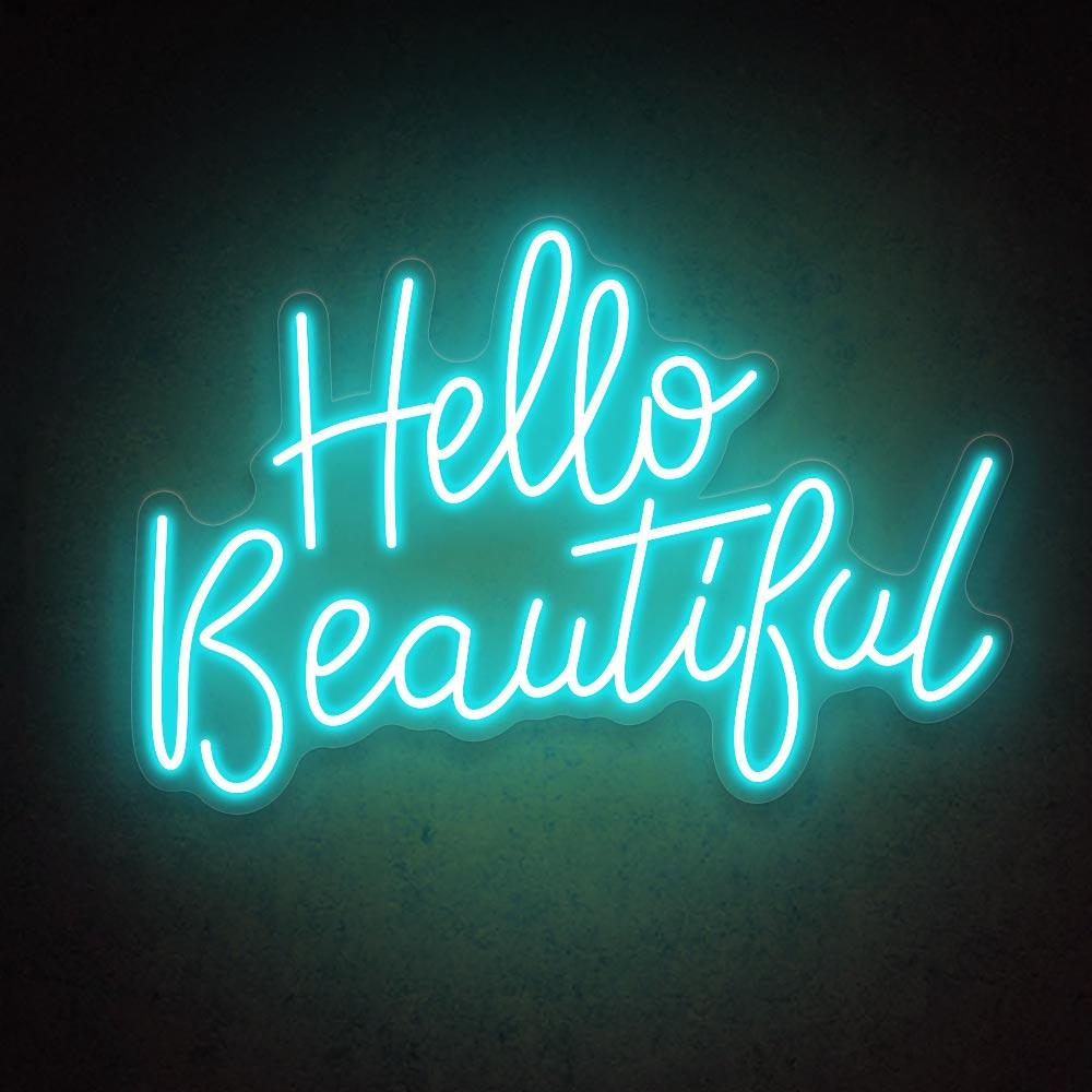 Hello Beautiful Blue Pink Handwritten Led Neon Sign For Salon Home Decor | Shineneon