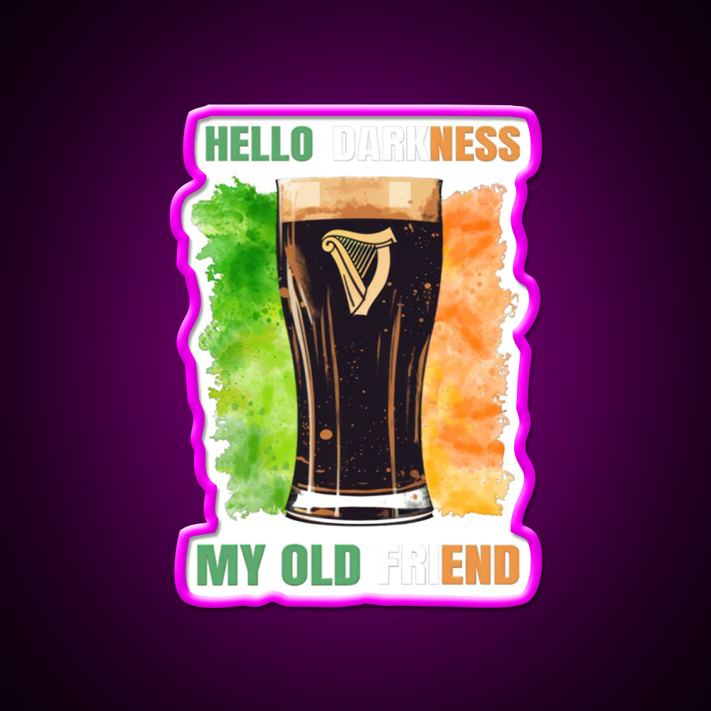 Hello Darkness My Old Friend Irish Stout Beer Bar Decor Led Neon Sign Rgb Color - Neon sign mounted on wall in room