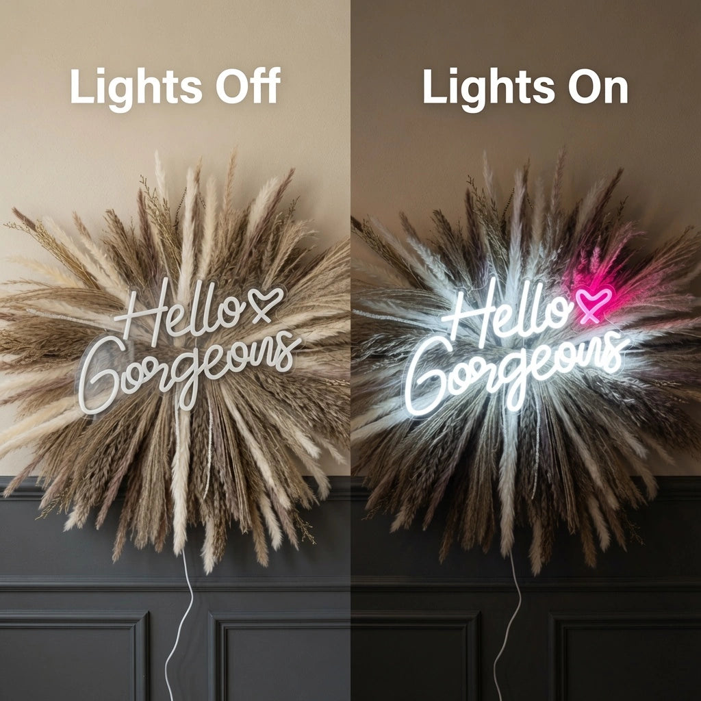 Hello Gorgeous LED Neon Sign Home Decor Wall Neon Sign - 06 Day Night Comparison