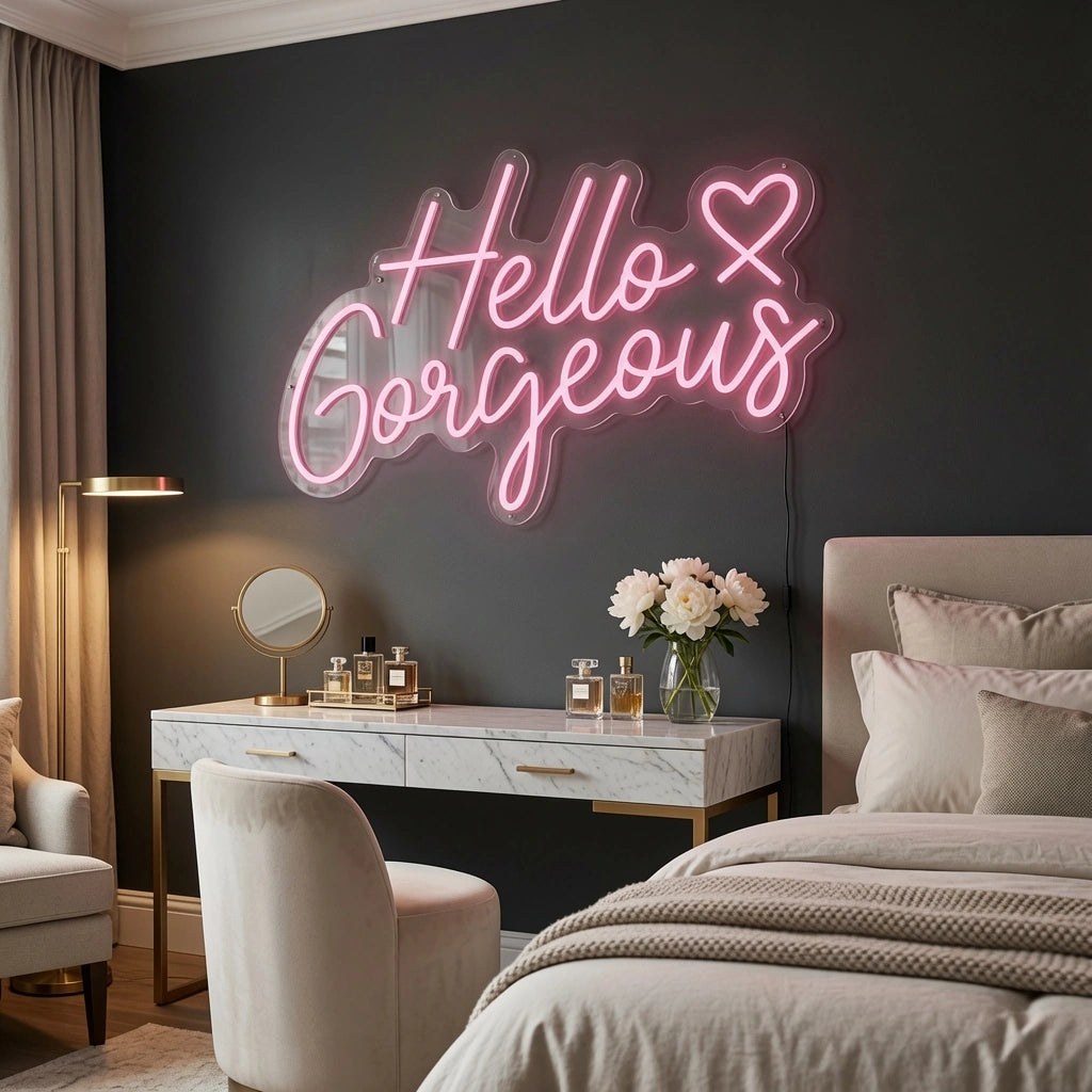 Hello Gorgeous LED Neon Sign Living Room Decor - 03 Real Lifestyle Scene