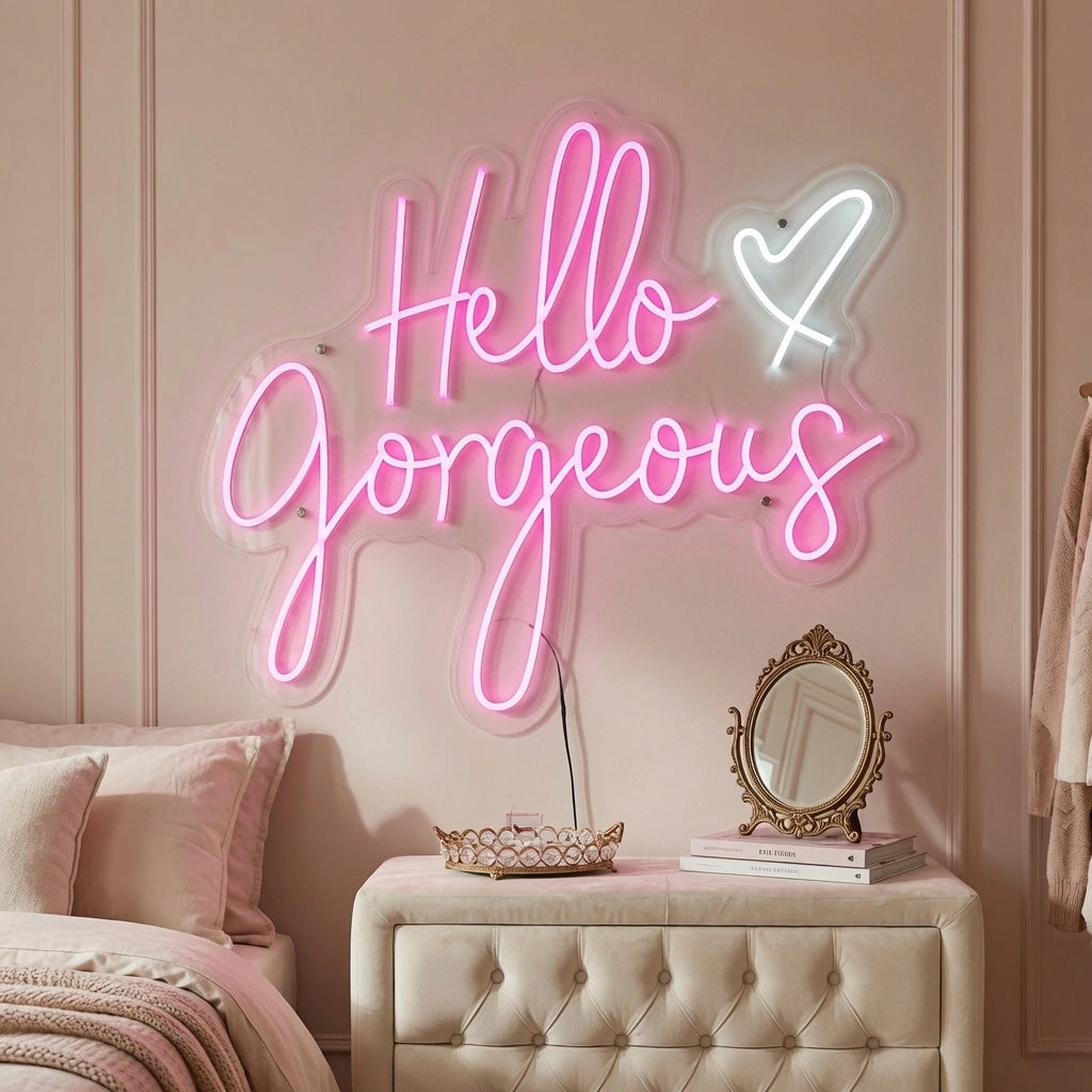 Hello Gorgeous LED Neon Sign Wall Art - 03 Real Lifestyle Scene