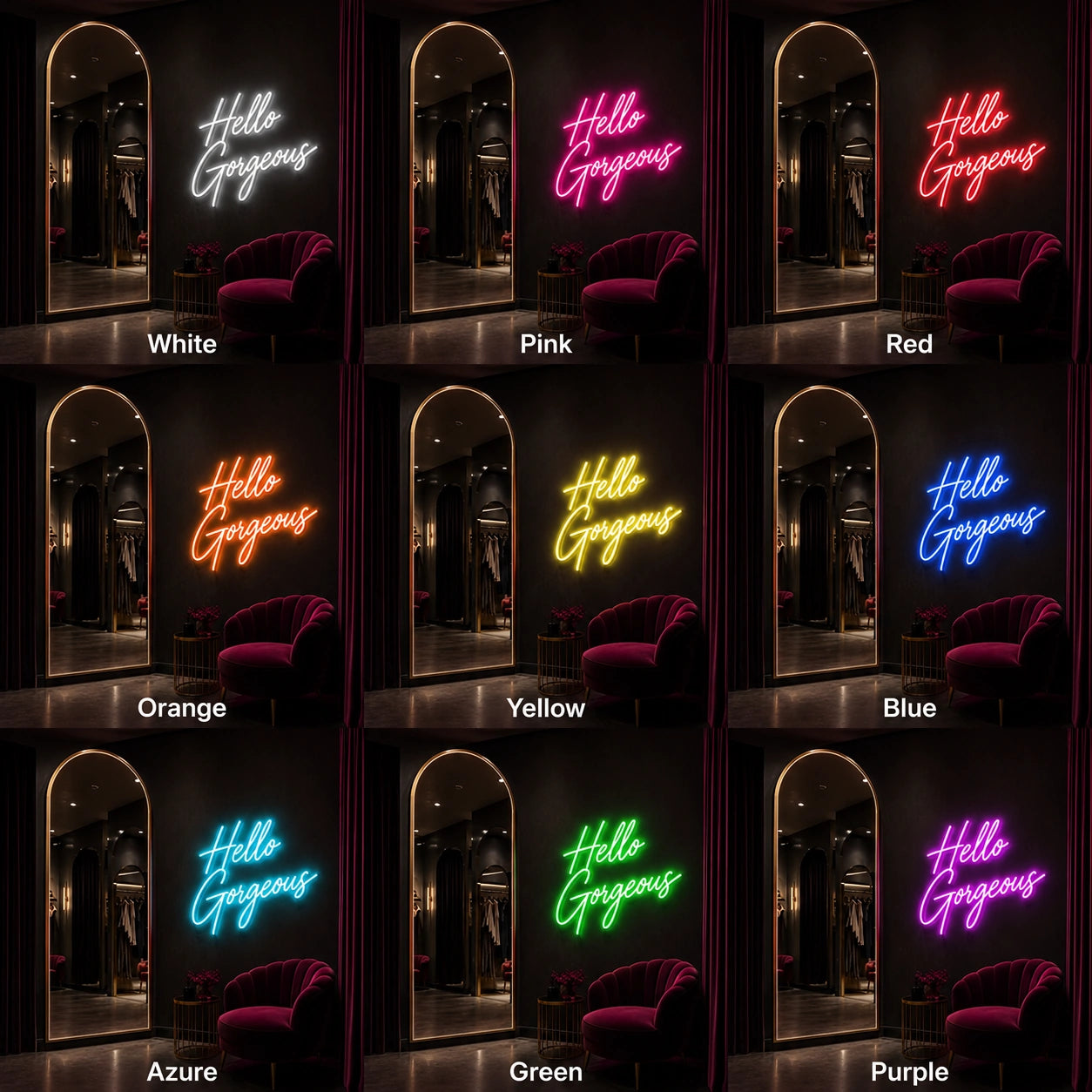 Hello Gorgeous LED Neon Sign Wall Decor - 05 Color Grid