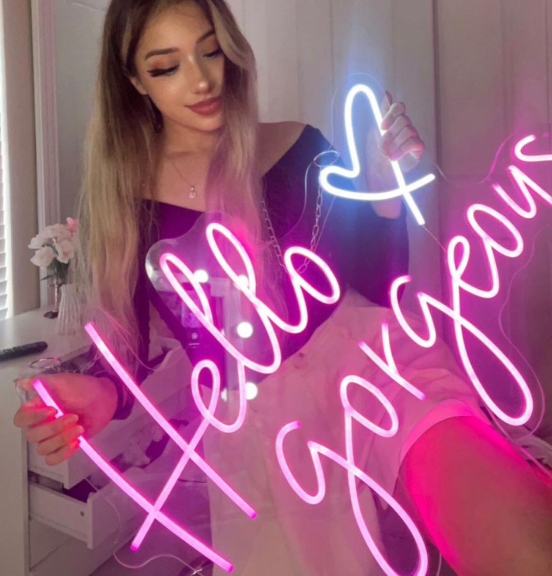 Hello Gorgeous Pink Blue Heart Led Neon Sign For Room Decor | Shineneon