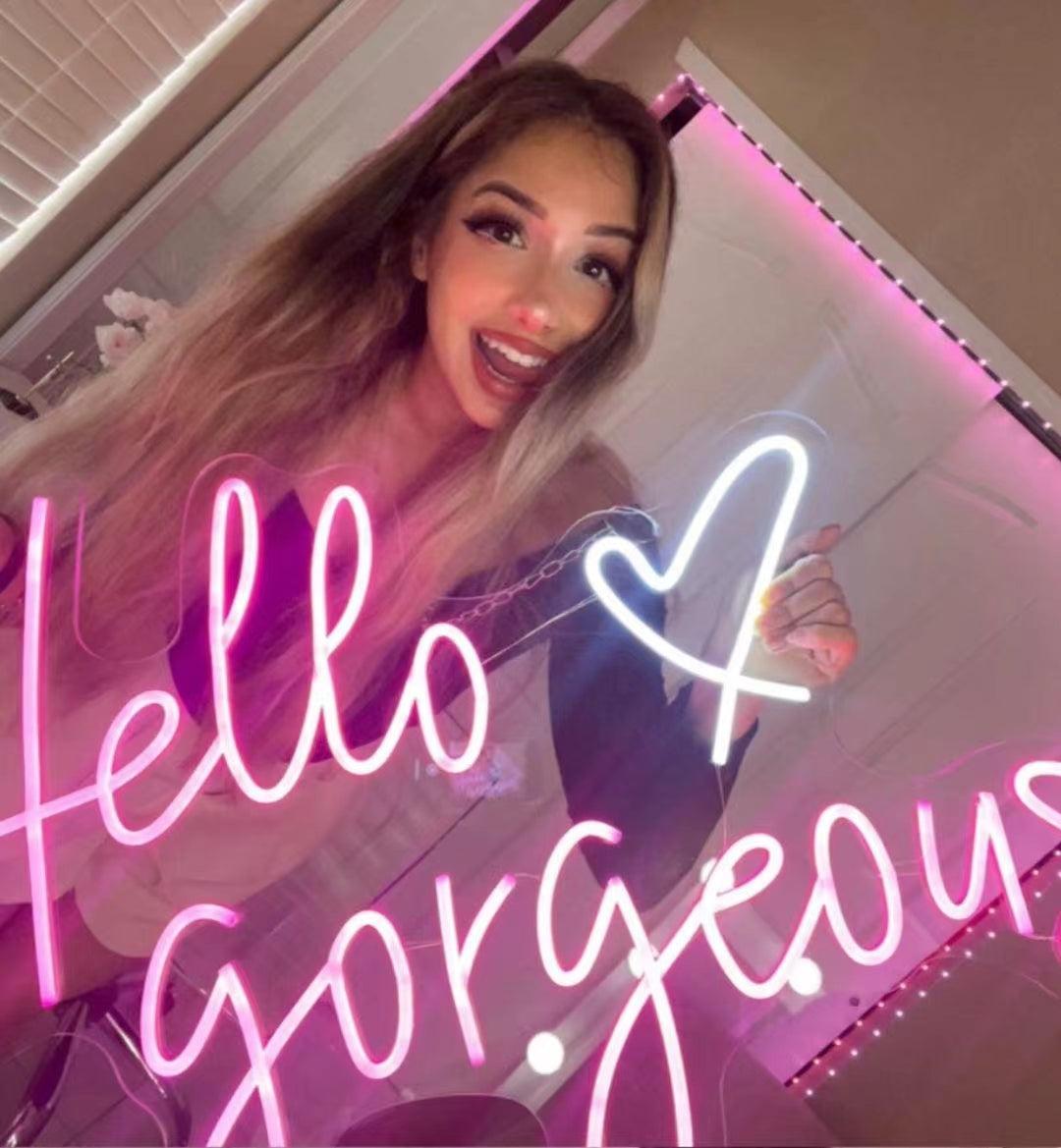 Hello Gorgeous Pink Blue Heart Led Neon Sign For Room Decor | Shineneon