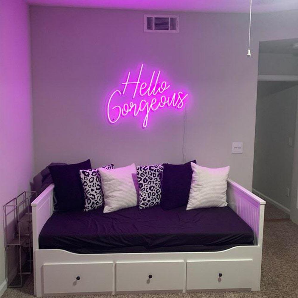 Hello Gorgeous Pink Handwritten Led Neon Sign Bedroom Decor | Shineneon