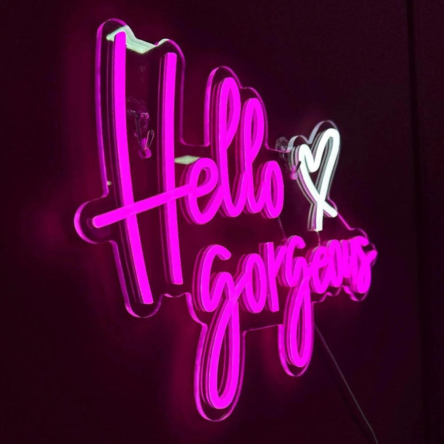 Hello Gorgeous Pink White Script Led Neon Sign For Bedroom Party Decor - Shineneon
