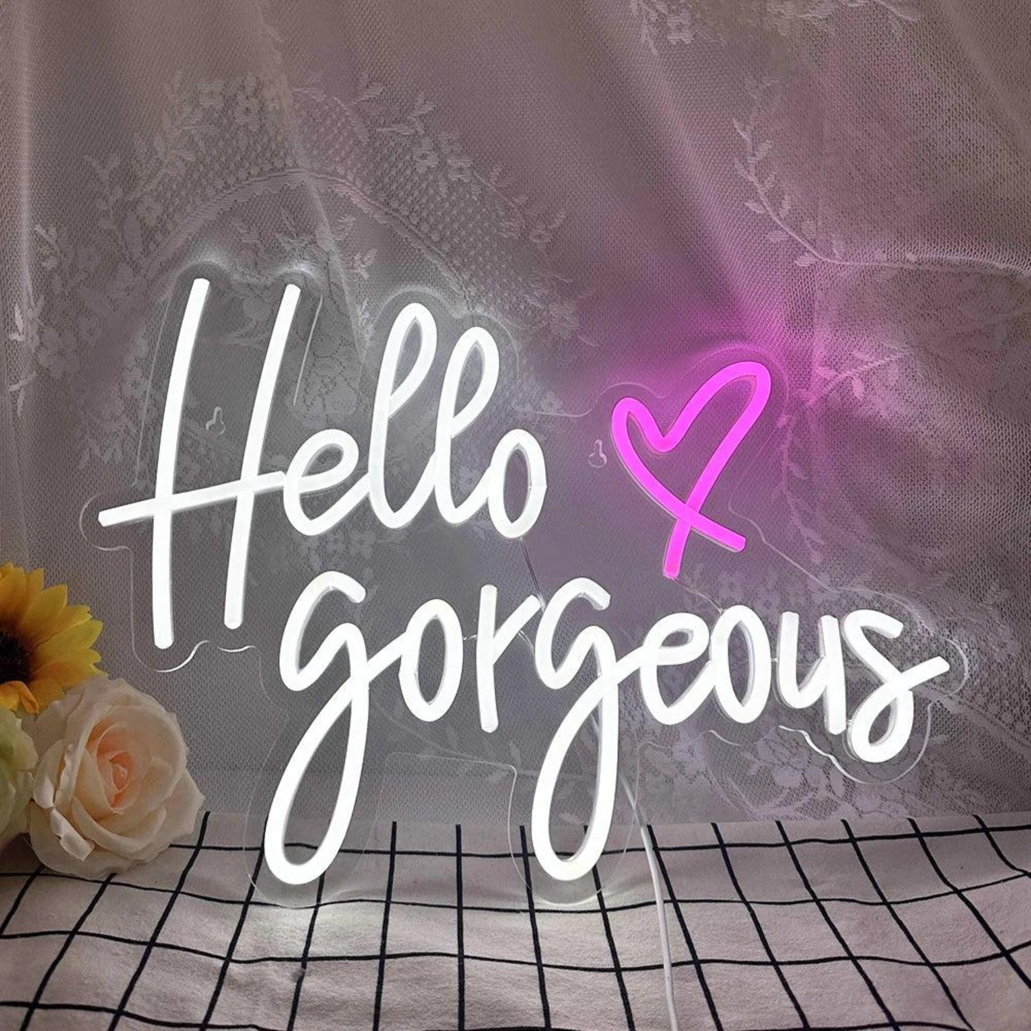 Hello Gorgeous Pink White Script Led Neon Sign For Bedroom Party Decor - Shineneon