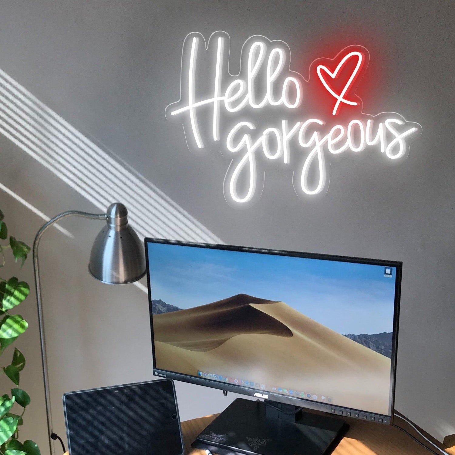 Hello Gorgeous White And Red Heart Led Neon Sign For Boutique Decor | Shineneon