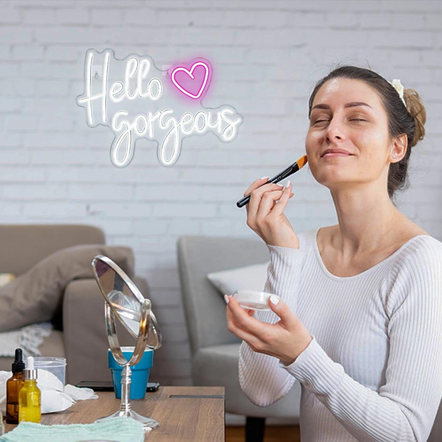 Hello Gorgeous White Purple Heart Led Neon Sign For Room Decor - Shineneon