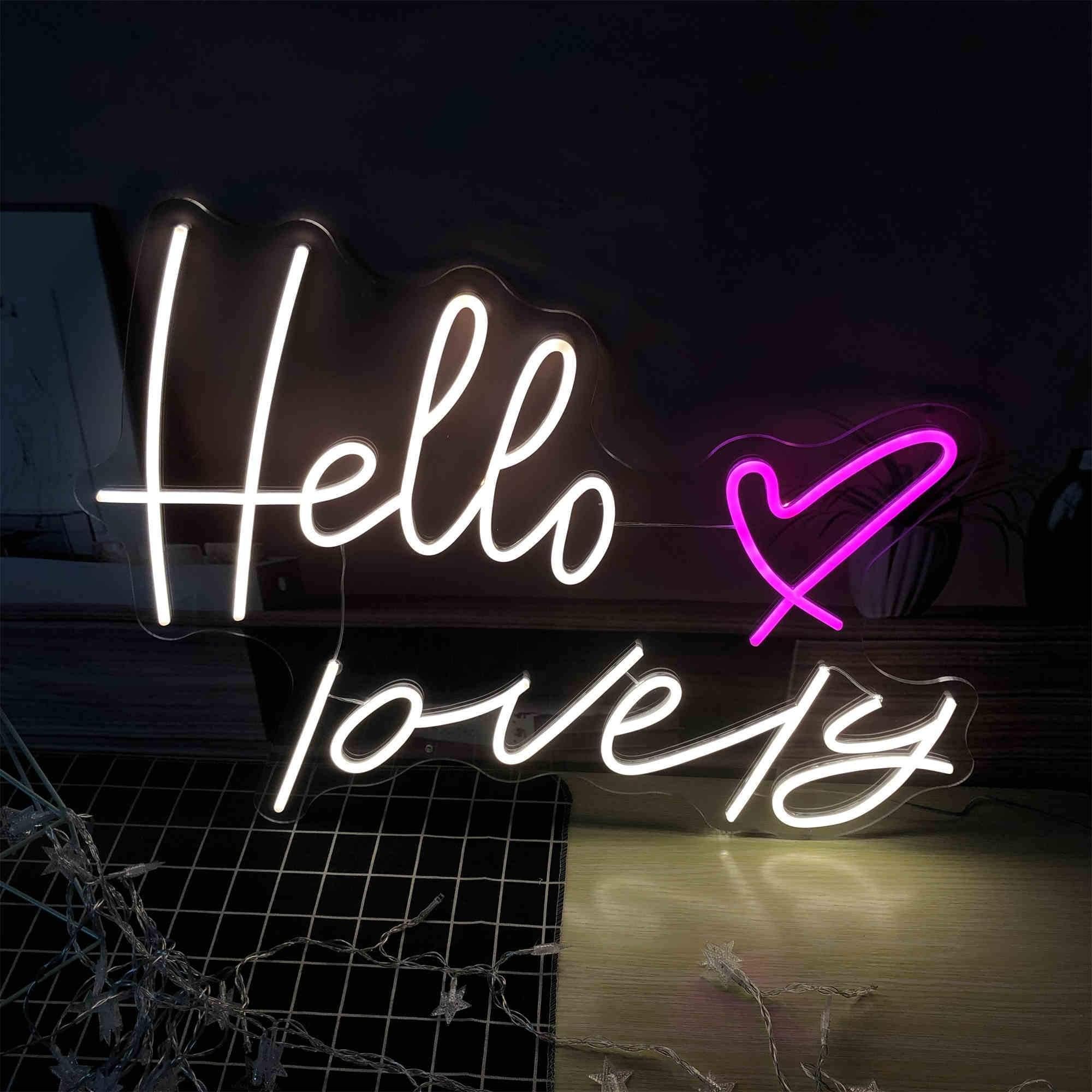 Hello Lovely Pink Heart Led Neon Sign For Home Bedroom Decor | Shineneon
