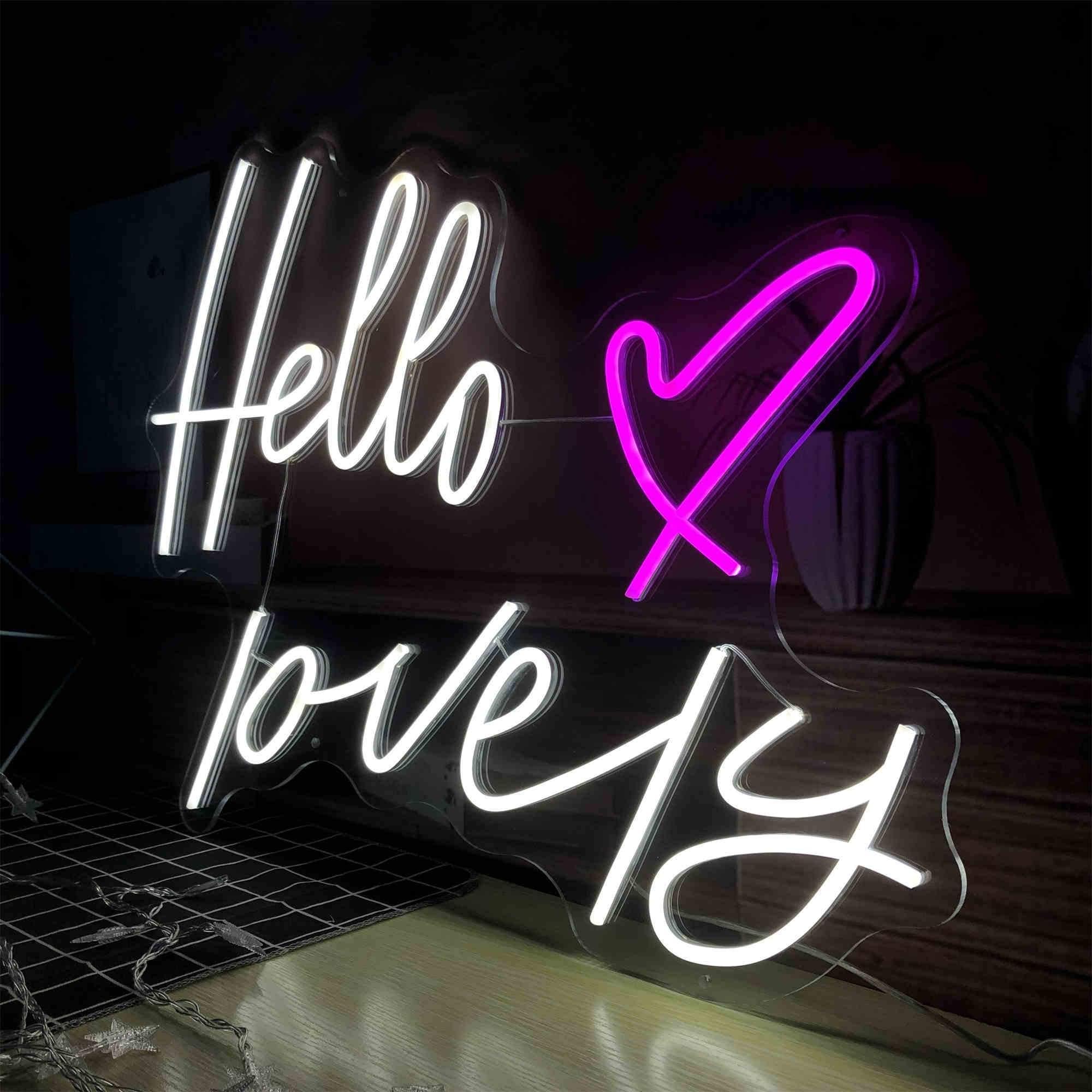 Hello Lovely Pink Heart Led Neon Sign For Home Bedroom Decor | Shineneon