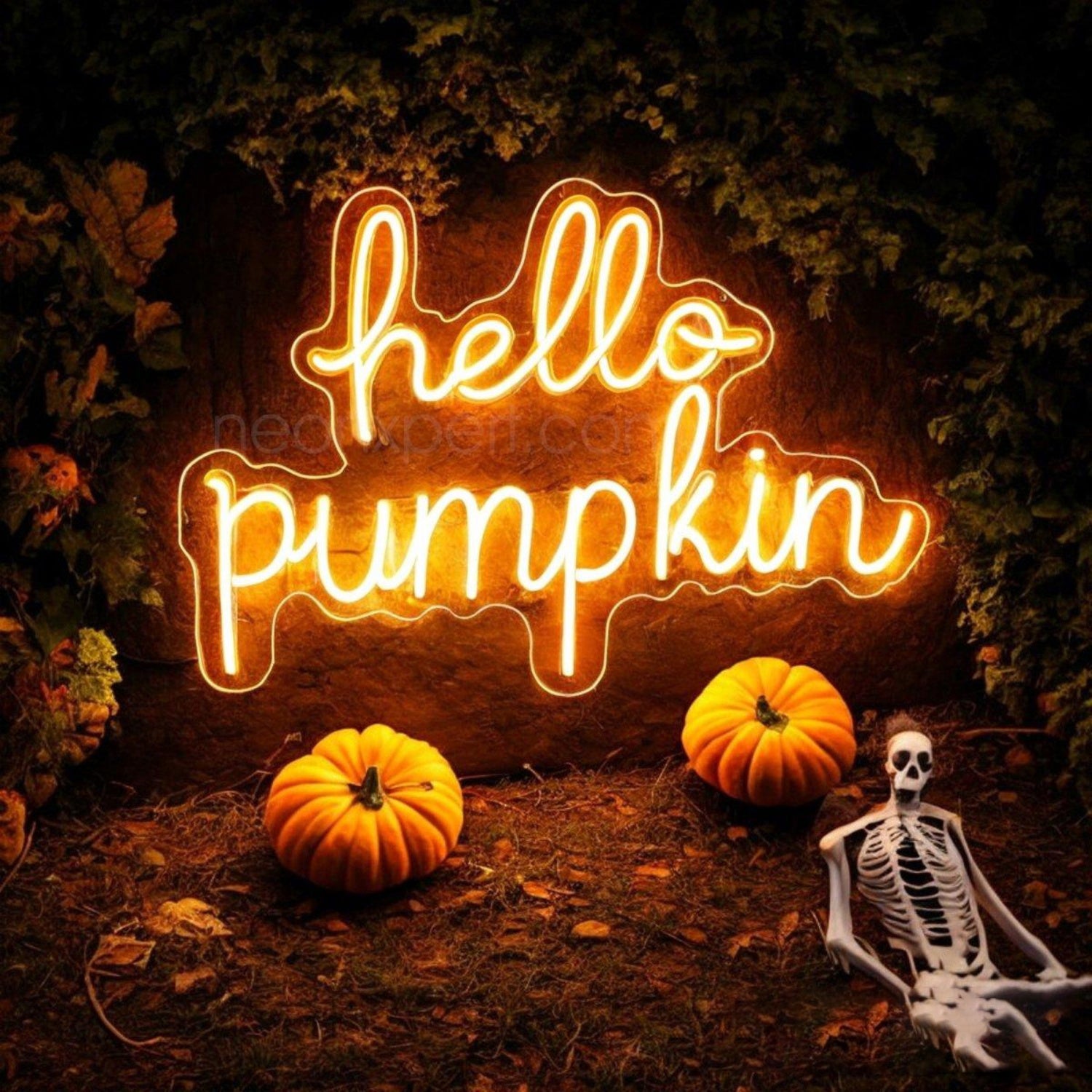 Hello Pumpkin Orange-Yellow Led Neon Sign For Halloween Indoor Decor | Shineneon