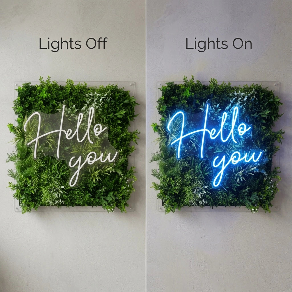 Hello You LED Neon Sign - 06 Day Night Comparison