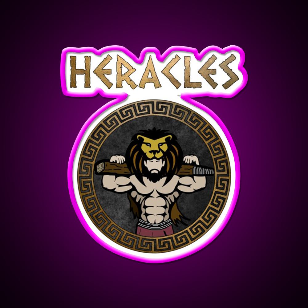 Heracles Ancient Greek God And Hero Son Of Zeus Gym Fitness Led Neon Sign Rgb Color - Neon sign mounted on wall in room