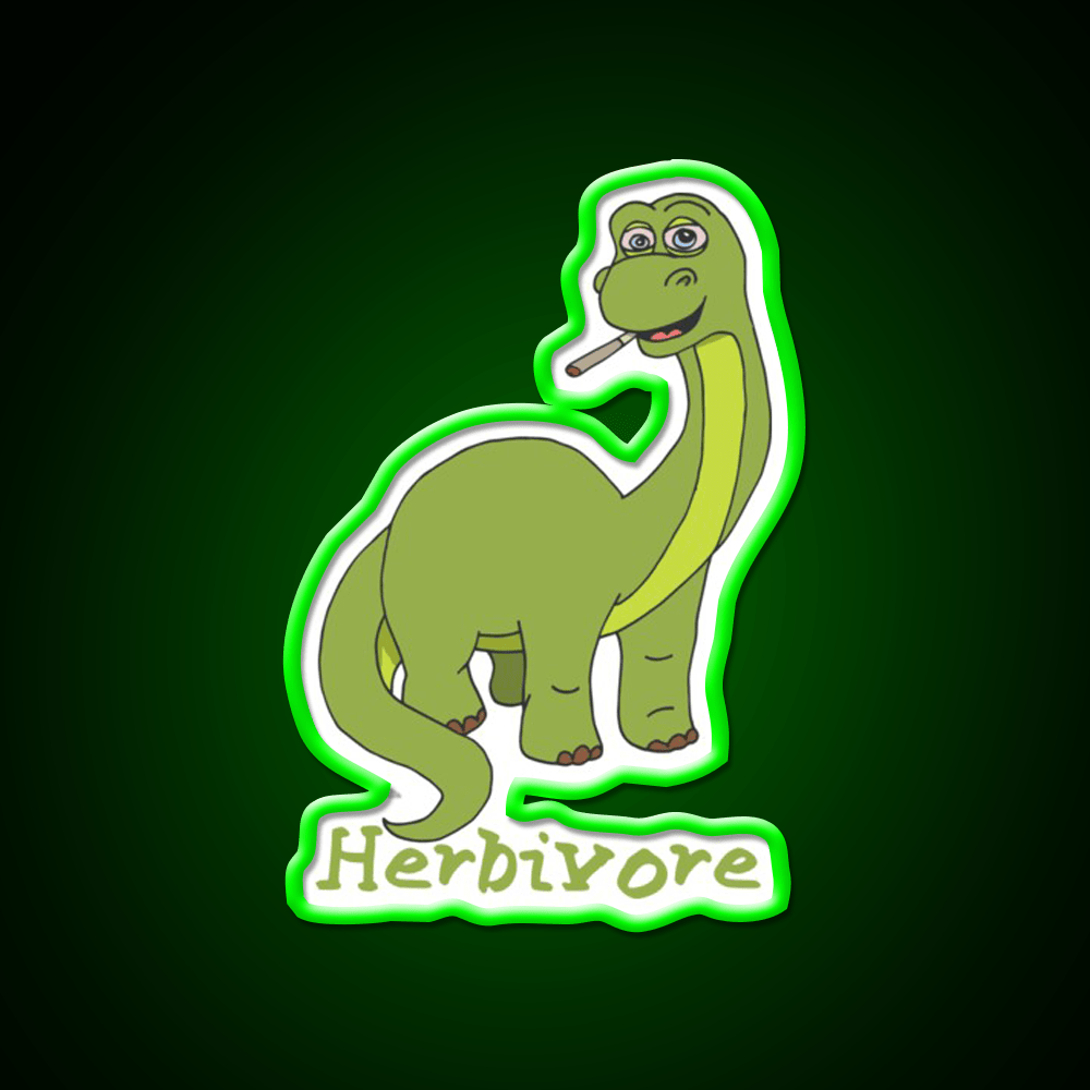 Herbivore Brontosaurus Hemp Inspired Green Leaf Led Neon Sign Rgb Color - Shineneon